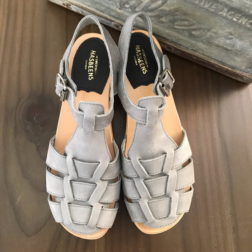 Swedish Hasbeens grey clog sandals